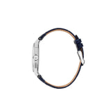 Πλάγια όψη από το ανδρικό ρολόι Maserati Velocita Slim R8851153002 με κάσα 40mm και μπλε δερμάτινο λουράκι.