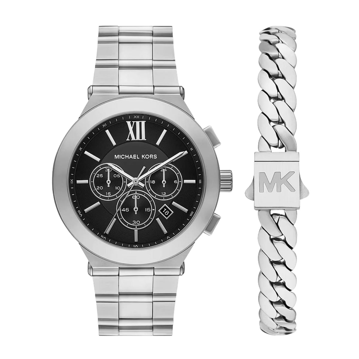Σετ ανδρικό ρολόι Michael Kors Billie MK9272SET χρονογράφος με ασημί μπρασελέ, μαύρο καντράν και βραχιόλι