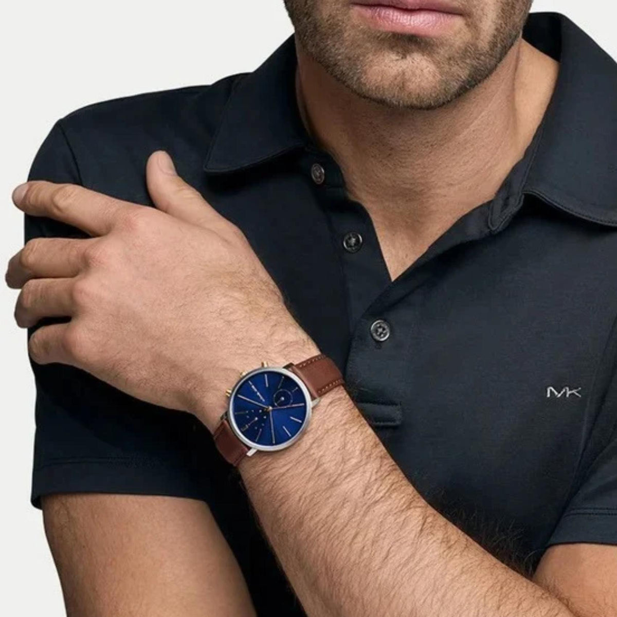 Ανδρικό Ρολόι Michael Kors Blake MK9209 με Καφέ Δερμάτινο Λουράκι & Μπλε Καντράν