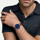 Ανδρικό Ρολόι Michael Kors Blake MK9209 με Καφέ Δερμάτινο Λουράκι & Μπλε Καντράν