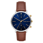 Ανδρικό Ρολόι Michael Kors Blake MK9209 με Καφέ Δερμάτινο Λουράκι & Μπλε Καντράν