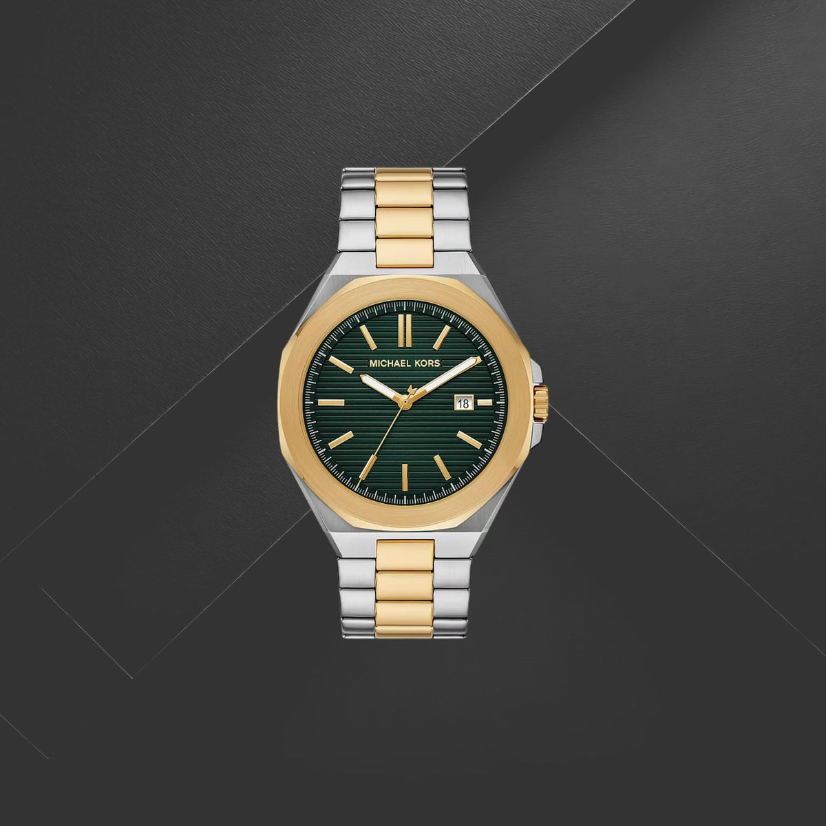 Ανδρικό ρολόι Michael Kors Callum MK9289 με ασημί-χρυσό μπρασελέ και πράσινο καντράν 44mm
