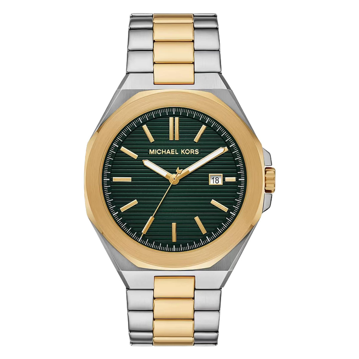 Ανδρικό ρολόι Michael Kors Callum MK9289 με ασημί-χρυσό μπρασελέ και πράσινο καντράν με ημερομηνία
