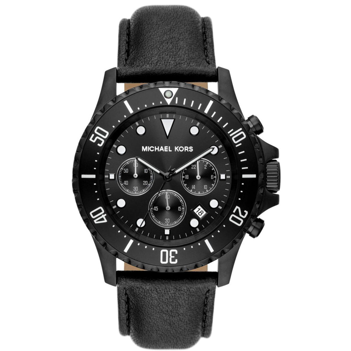 Ανδρικό ρολόι Michael Kors Everest MK9053 χρονογράφος με μαύρο δερμάτινο λουράκι και μαύρο καντράν, χρονογράφος
