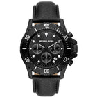 Ανδρικό Ρολόι Michael Kors Everest MK9053 Χρονογράφος με Μαύρο Δερμάτινο Λουράκι & Μαύρο Καντράν