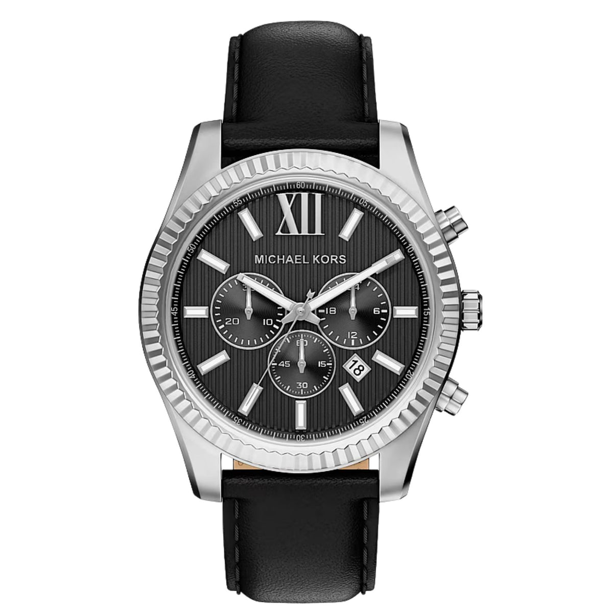 Ανδρικό ρολόι Michael Kors Lexington MK9256 χρονογράφος με μαύρο δερμάτινο λουράκι και μαύρο καντράν