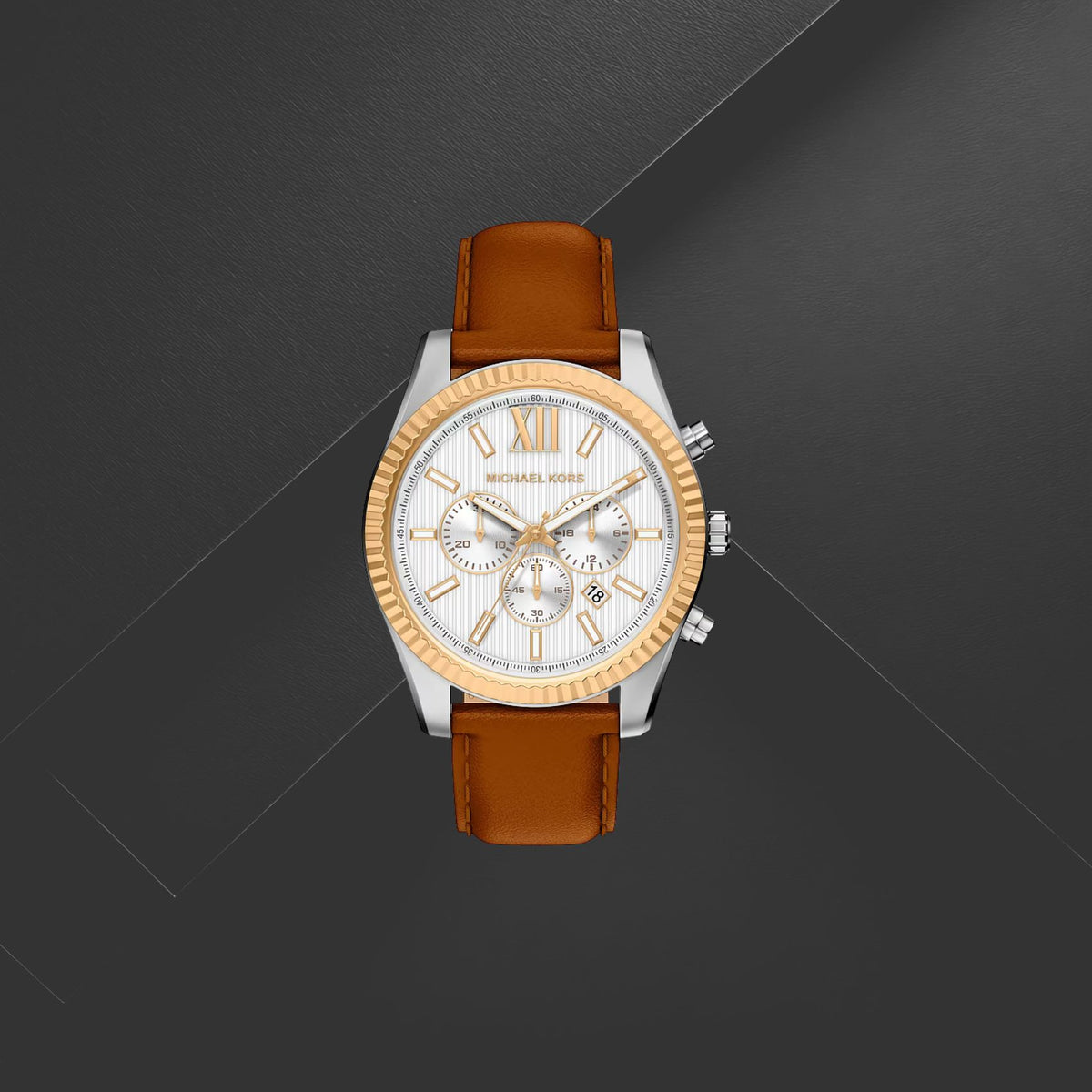 Ανδρικό ρολόι Michael Kors Lexington MK9257 χρονογράφος με καφέ δερμάτινο λουράκι και λευκό καντράν 45mm