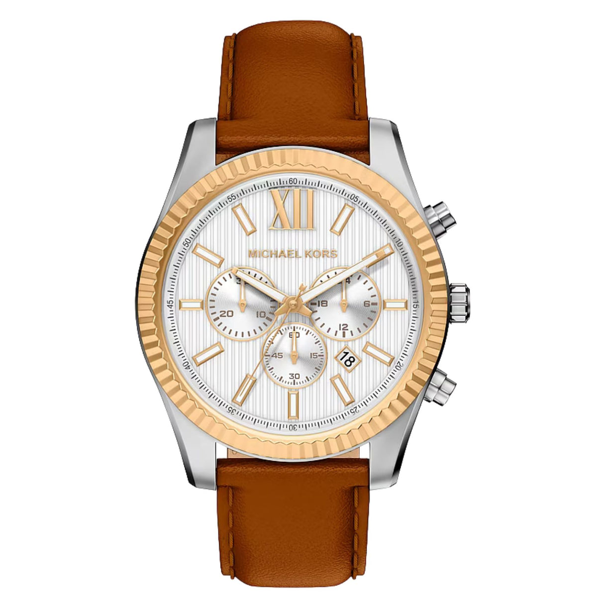Ανδρικό ρολόι Michael Kors Lexington MK9257 χρονογράφος με καφέ δερμάτινο λουράκι και λευκό καντράν