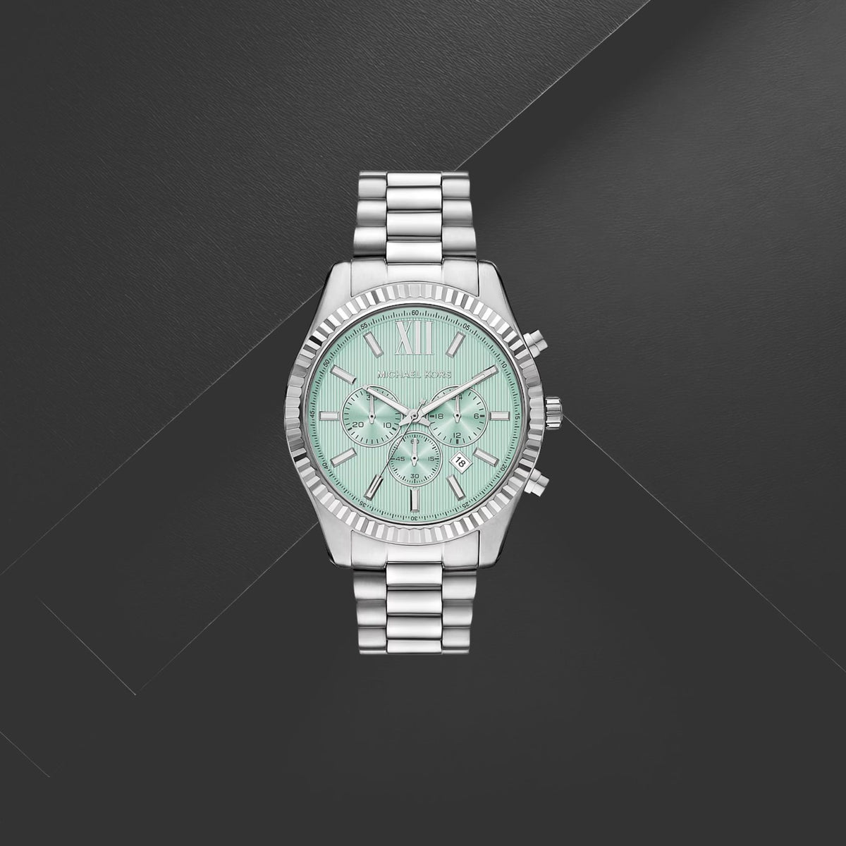 Ανδρικό ρολόι Michael Kors Lexington MK9264 χρονογράφος με ασημί μπρασελέ και τιρκουάζ καντράν 45mm