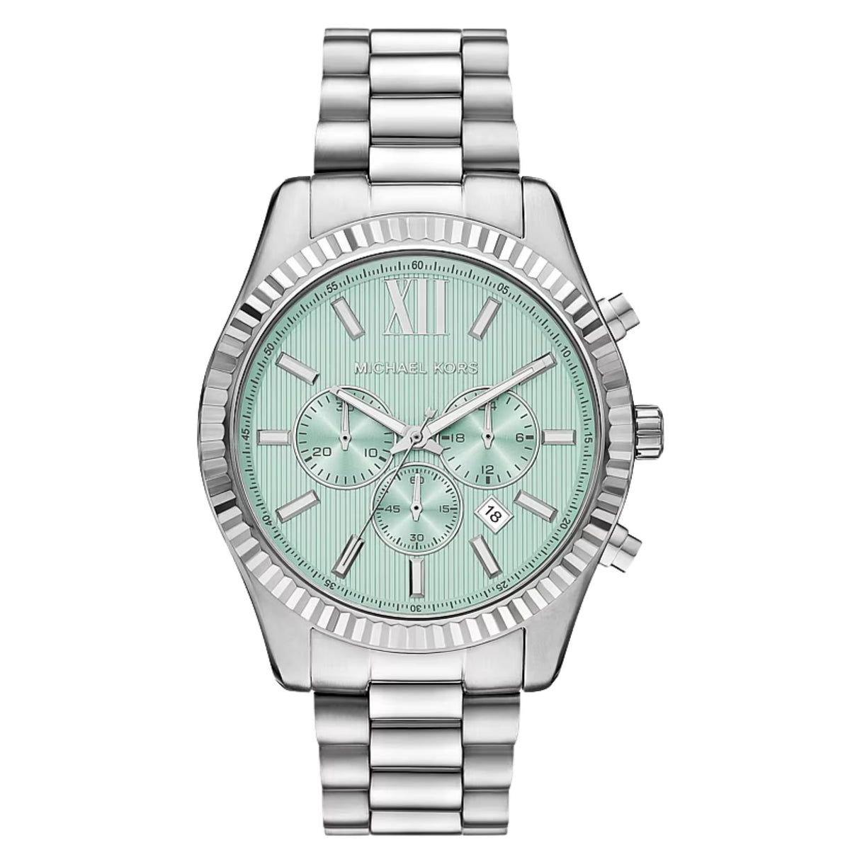 Ανδρικό ρολόι Michael Kors Lexington MK9264 χρονογράφος με ασημί μπρασελέ και τιρκουάζ καντράν