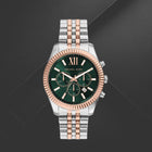 Ανδρικό Ρολόι Michael Kors Lexington MK9265 Χρονογράφος με Ασημί-Ροζ Χρυσό Μπρασελέ & Πράσινο Καντράν