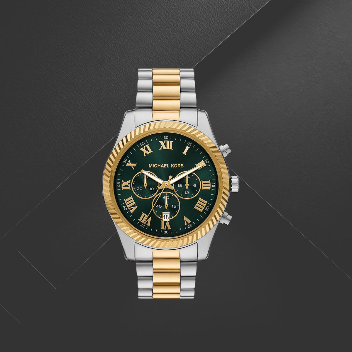 Ανδρικό ρολόι Michael Kors Lexington MK9277 χρονογράφος με ασημί-χρυσό μπρασελέ και πράσινο καντράν 45mm
