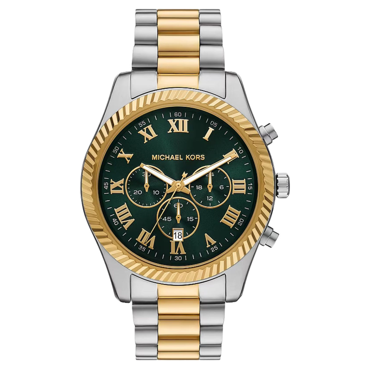 Ανδρικό ρολόι Michael Kors Lexington MK9277 χρονογράφος με ασημί-χρυσό μπρασελέ και πράσινο καντράν