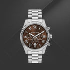 Ανδρικό Ρολόι Michael Kors Lexington MK9278 Χρονογράφος με Ασημί Μπρασελέ & Καφέ Καντράν