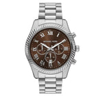 Ανδρικό Ρολόι Michael Kors Lexington MK9278 Χρονογράφος με Ασημί Μπρασελέ & Καφέ Καντράν