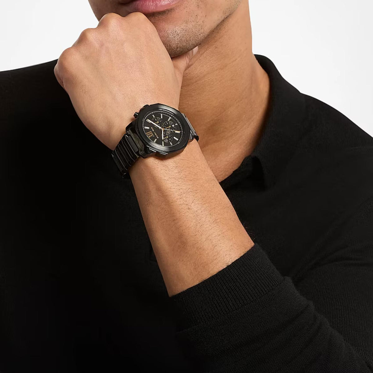 Ανδρικό Ρολόι Michael Kors Prescott MK9252 Χρονογράφος με Μαύρο Μπρασελέ & Μαύρο Καντράν