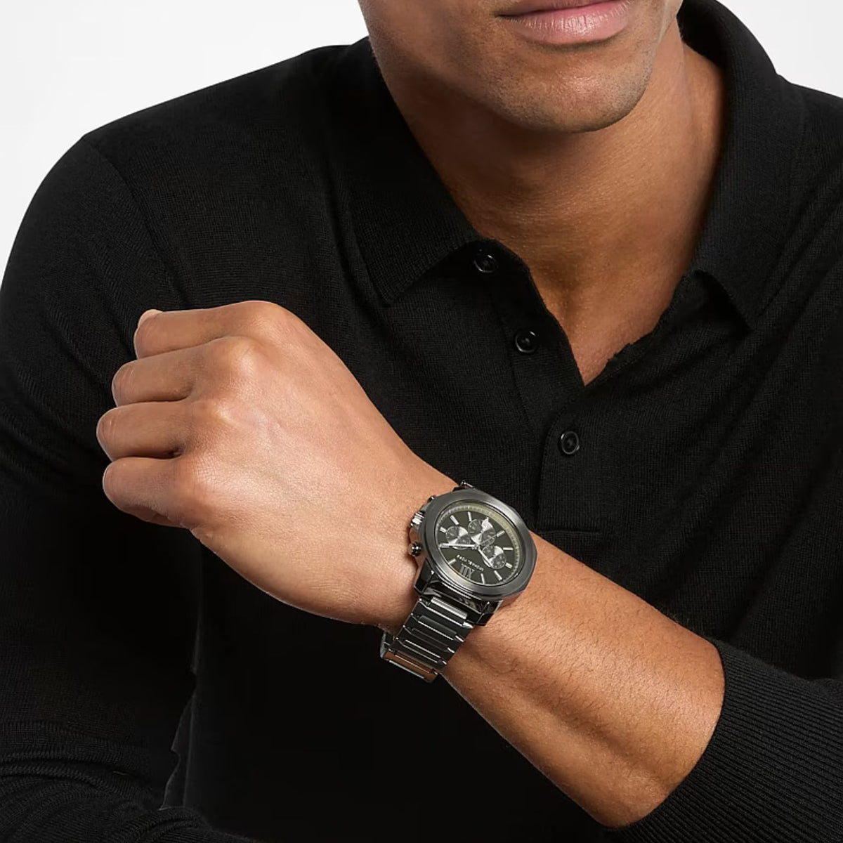 Ανδρικό Ρολόι Michael Kors Prescott MK9259 Χρονογράφος με Ανθρακί Μπρασελέ & Πράσινο Καντράν