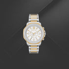 Ανδρικό Ρολόι Michael Kors Prescott MK9260 Χρονογράφος με Ασημί-Χρυσό Μπρασελέ & Λευκό Καντράν