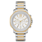 Ανδρικό Ρολόι Michael Kors Prescott MK9260 Χρονογράφος με Ασημί-Χρυσό Μπρασελέ & Λευκό Καντράν