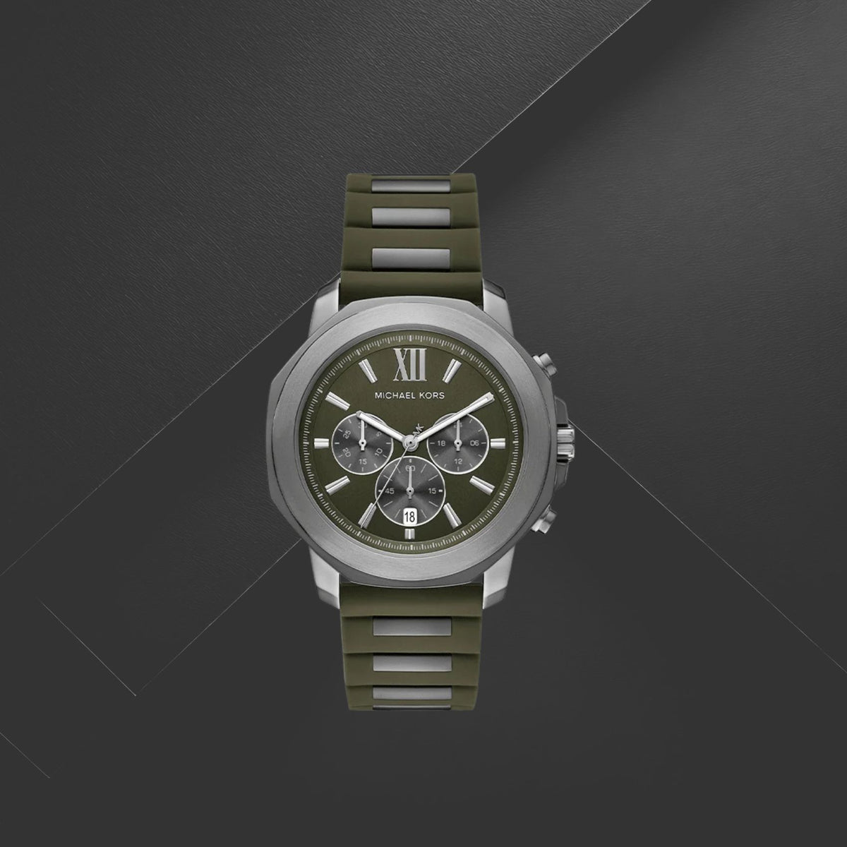 Ανδρικό ρολόι Michael Kors Prescott MK9263 χρονογράφος με πράσινο λουράκι και πράσινο καντράν 44mm