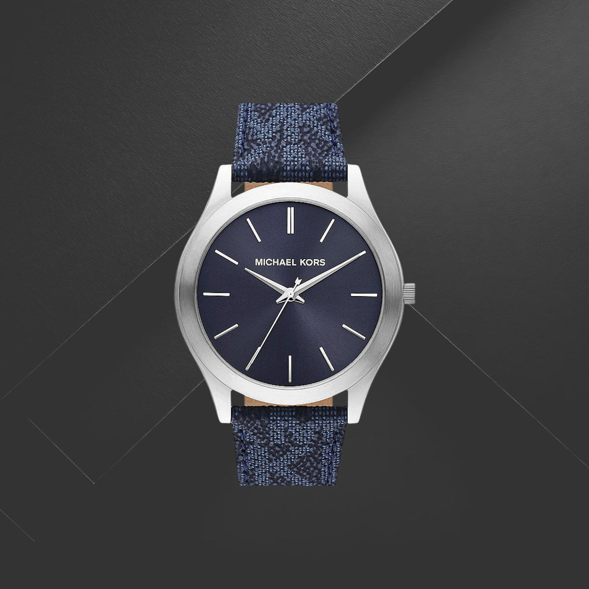 Ανδρικό ρολόι Michael Kors Slim Runway MK8907 με μπλε λουράκι από PVC και μπλε καντράν 44mm