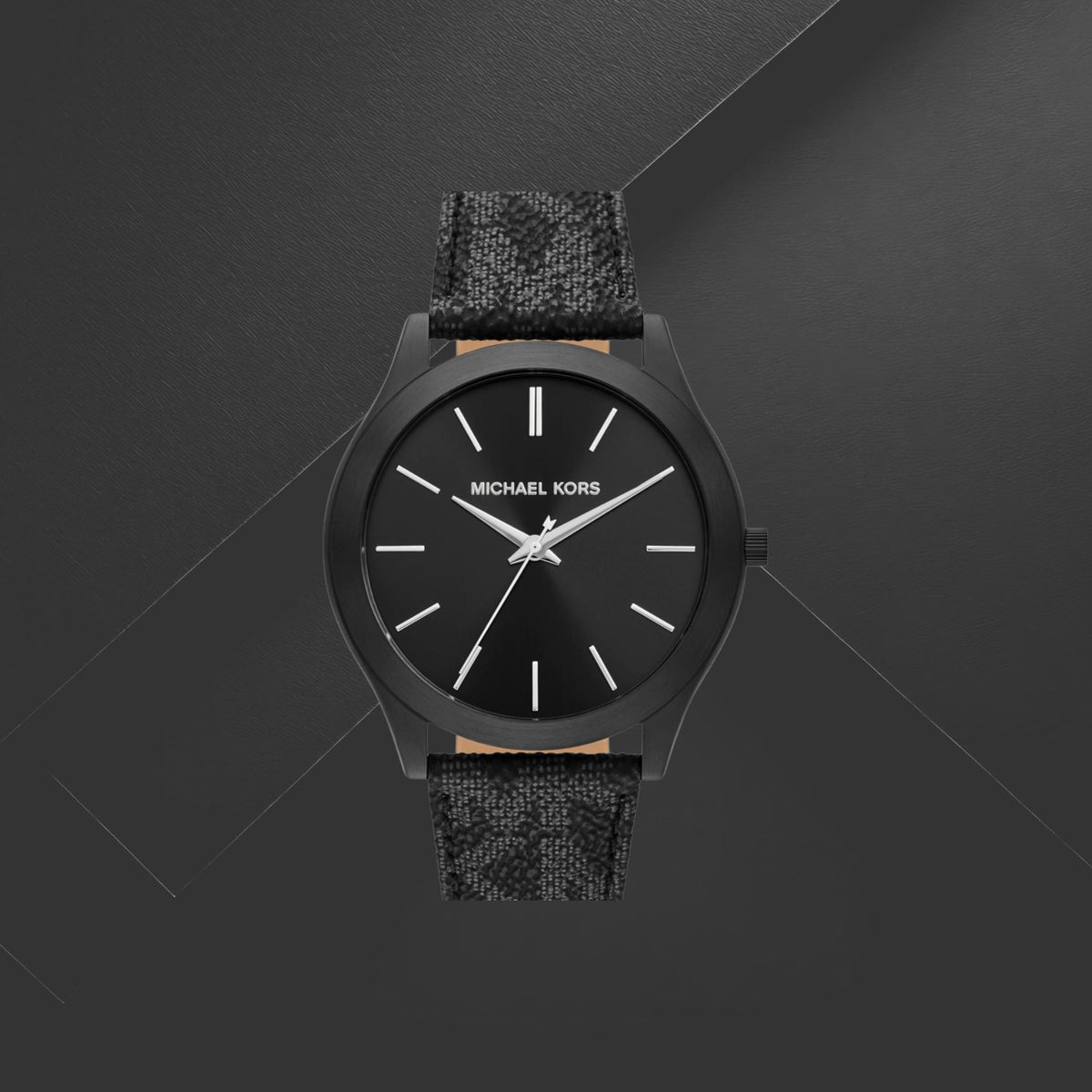 Ανδρικό ρολόι Michael Kors Slim Runway MK8908 με μαύρο λουράκι από PVC και μαύρο καντράν 44mm