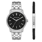 Ανδρικό Ρολόι Michael Kors Wolfe MK9291SET με Ασημί Μπρασελέ & Μαύρο Καντράν