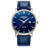 Ανδρικό ρολόι Roamer Classico Gents 971856-41-45-05 με μπλε δερμάτινο λουράκι και μπλε καντράν διαμέτρου 40mm.