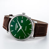 Aνδρικό ρολόι Roamer Classico Gents 971856-41-75-05 με καφέ δερμάτινο λουράκι και πράσινο καντράν 40mm. 