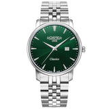 Aνδρικό ρολόι Roamer Classico Gents 971856-41-75-50 με ασημί ατσάλινο μπρασελέ και πράσινο καντράν διαμέτρου 40mm.