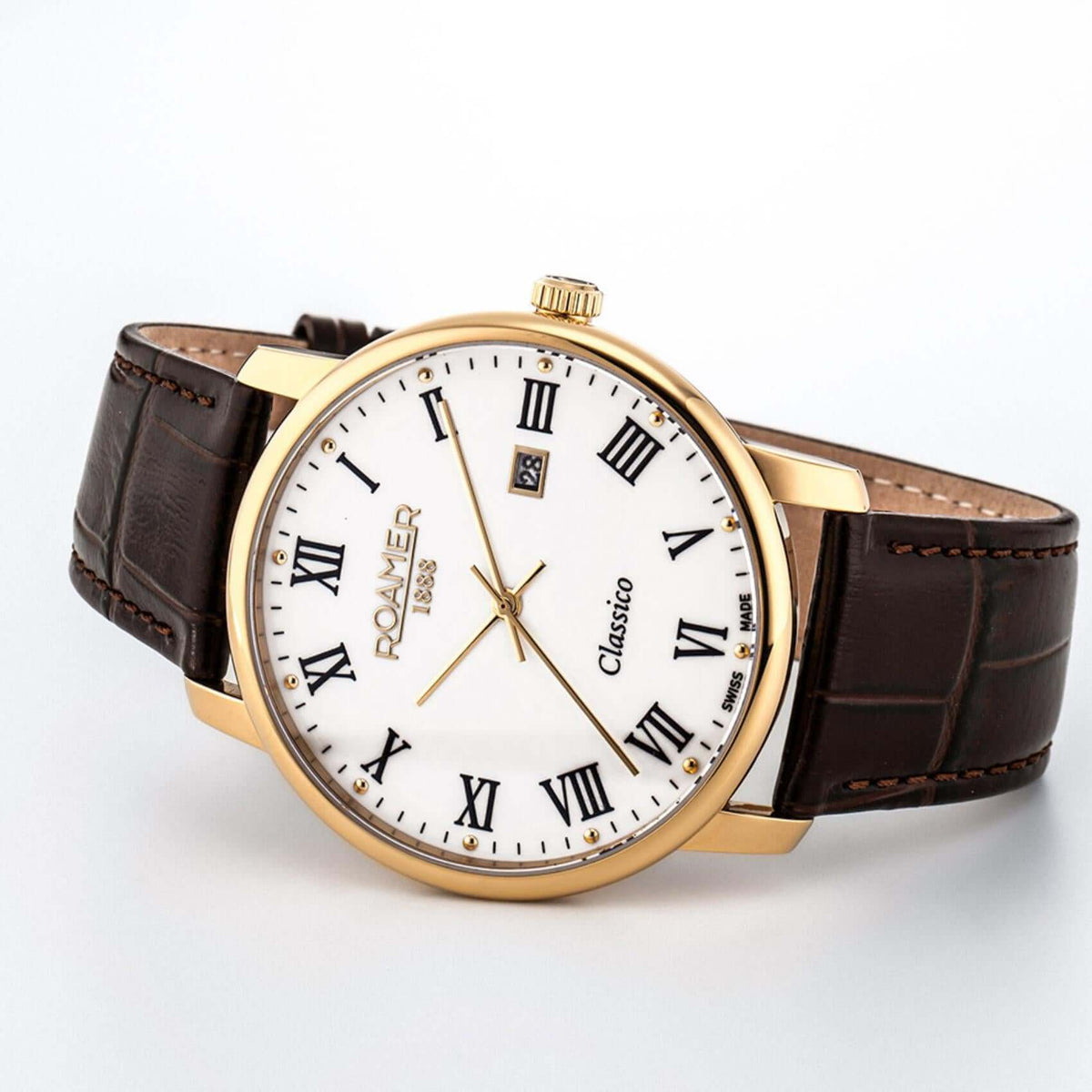 Aνδρικό Ρολόι Roamer Classico Gents 971856-48-25-05 Με Καφέ Δερμάτινο Λουράκι