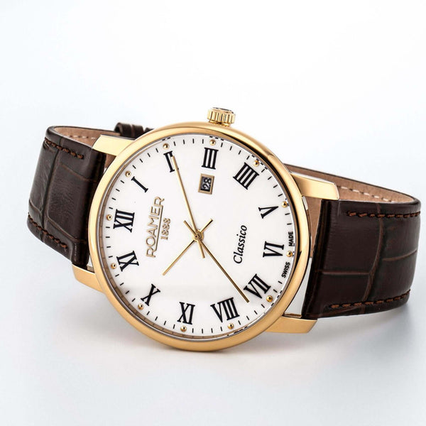 Aνδρικό Ρολόι Roamer Classico Gents 971856-48-25-05 Με Καφέ Δερμάτινο Λουράκι