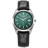 Ανδρικό ρολόι Roamer Elite 970983-41-75-20 box set με μαύρο δερμάτινο λουράκι και πράσινο καντράν διαμέτρου 42mm.