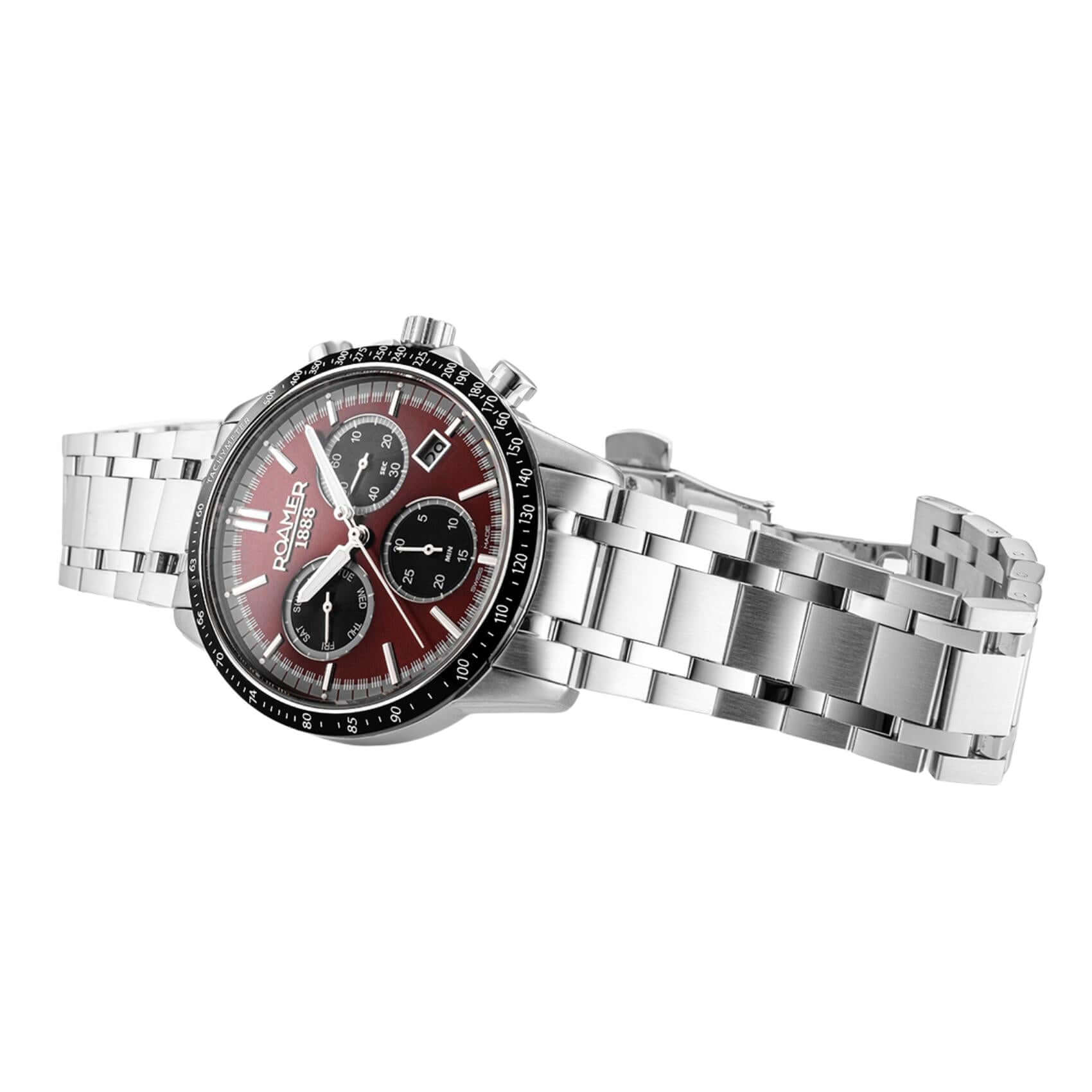 Kόκκινο καντράν στο ανδρικό ρολόι Roamer Mercury Chrono 968988-41-65-20. 