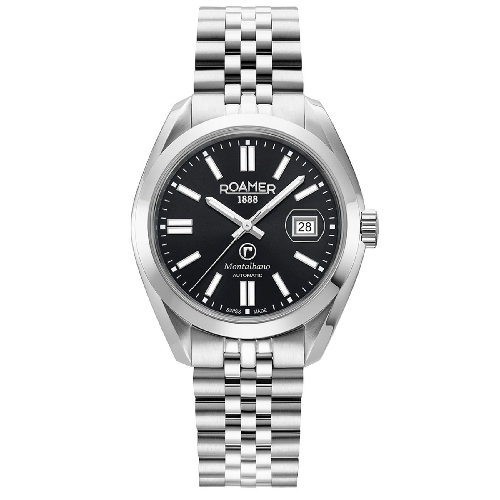 Ανδρικό ρολόι Roamer Montalbano 996983-41-85-20 με ασημί μπρασελέ και μαύρο καντράν