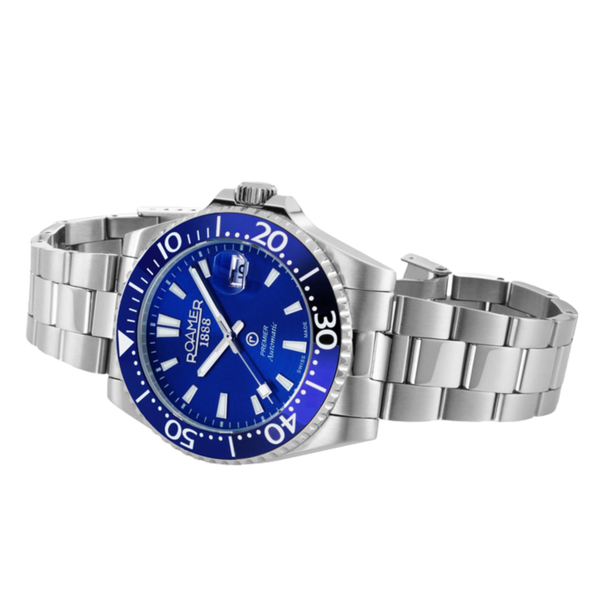 Μπλε καντράν ρολογιού Roamer Premier 986983-41-45-21 διαμέτρου 42mm με ένδειξη ημερομηνίας