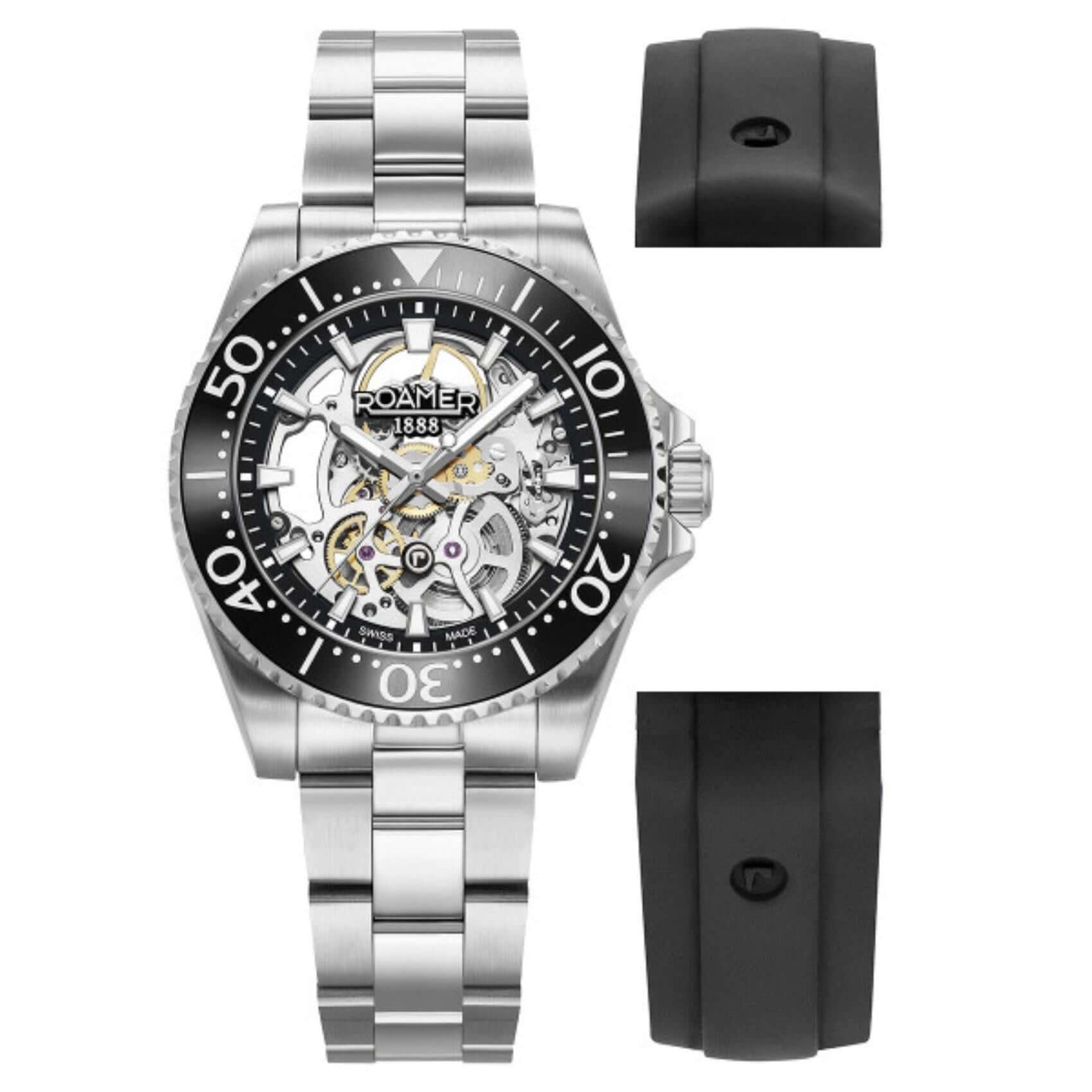 Ανδρικό ρολόι Roamer Premier Skeleton Limited 986984-41-85-20 με ασημί μπρασελέ από ανοξείδωτο ατσάλι και κάσα 42 mm.