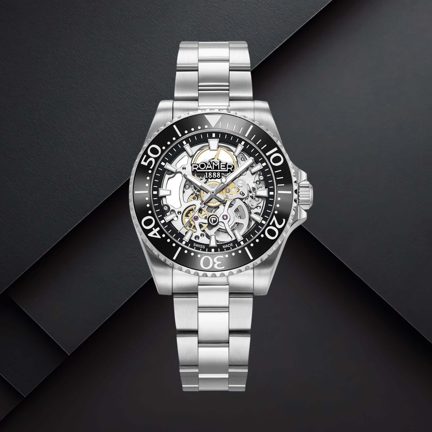 Ανδρικό ρολόι Roamer Premier Skeleton Limited 986984-41-85-20 με μαύρο καντράν αυτόματο open back μηχανισμό Swiss Made και κάσα 42 mm.