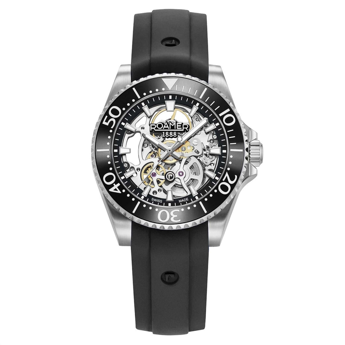 Ανδρικό ρολόι Roamer Premier Skeleton Limited 986984-41-85-20 με μαύρο λουράκι σιλικόνης και κάσα 42 mm.