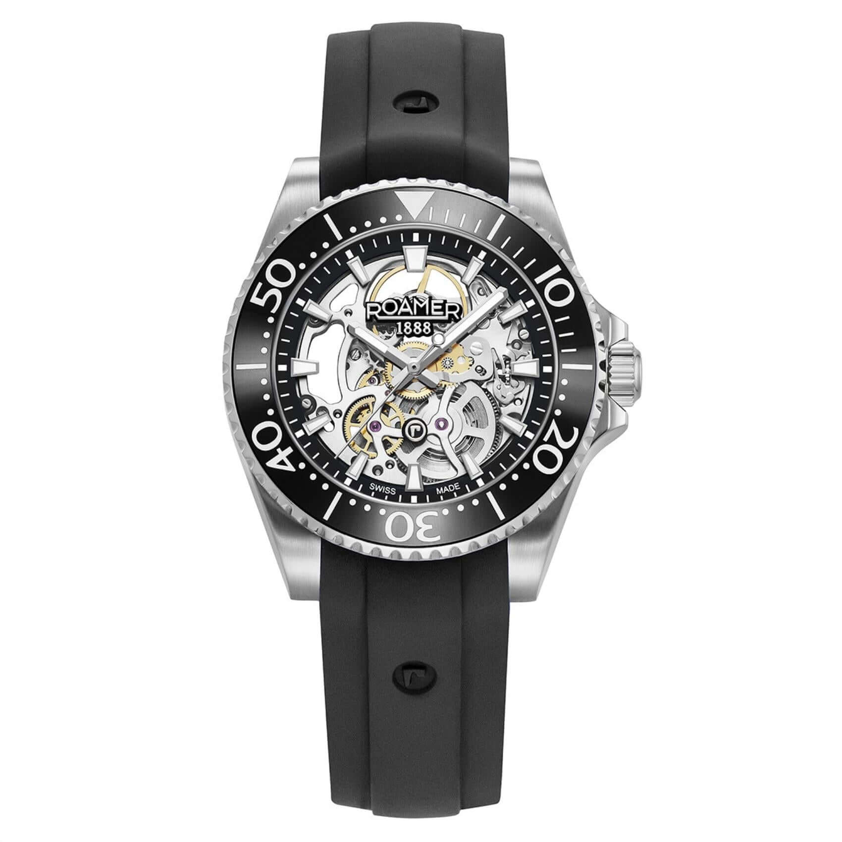 Ανδρικό ρολόι Roamer Premier Skeleton Limited 986984-41-85-20 με μαύρο λουράκι σιλικόνης και κάσα 42 mm.