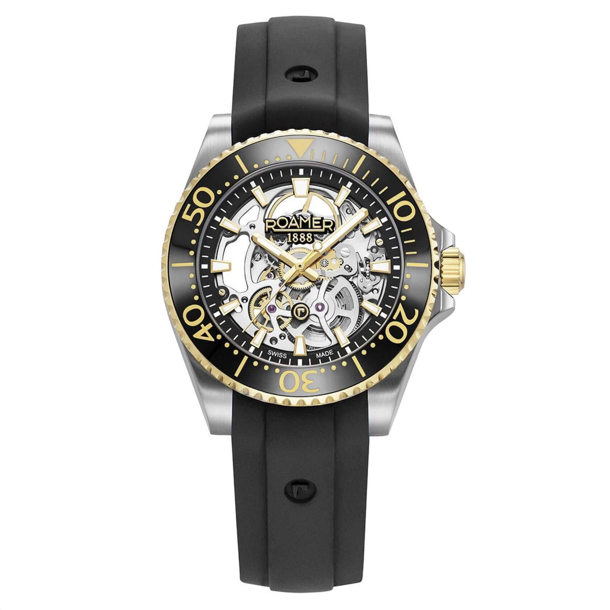 Ανδρικό ρολόι Roamer Premier Skeleton Limited 986984-47-85-21 με μαύρο λουράκι σιλικόνης, μαύρο skeleton καντράν και κάσα 42 mm.