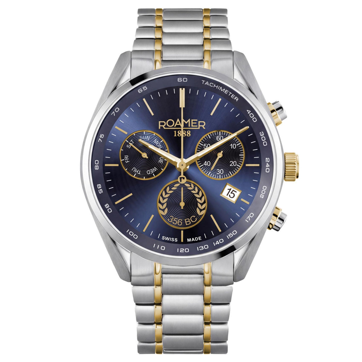 Ανδρικό ρολόι Roamer Alexander the Great 993819-47-45-21 με ασημί-χρυσό μπρασελέ και μπλε καντράν