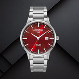 Ανδρικό ρολόι Roamer R-Line Classic 718833-41-65-70 με ασημί ατσάλινο μπρασελέ και κόκκινο καντράν διαμέτρου 43mm.