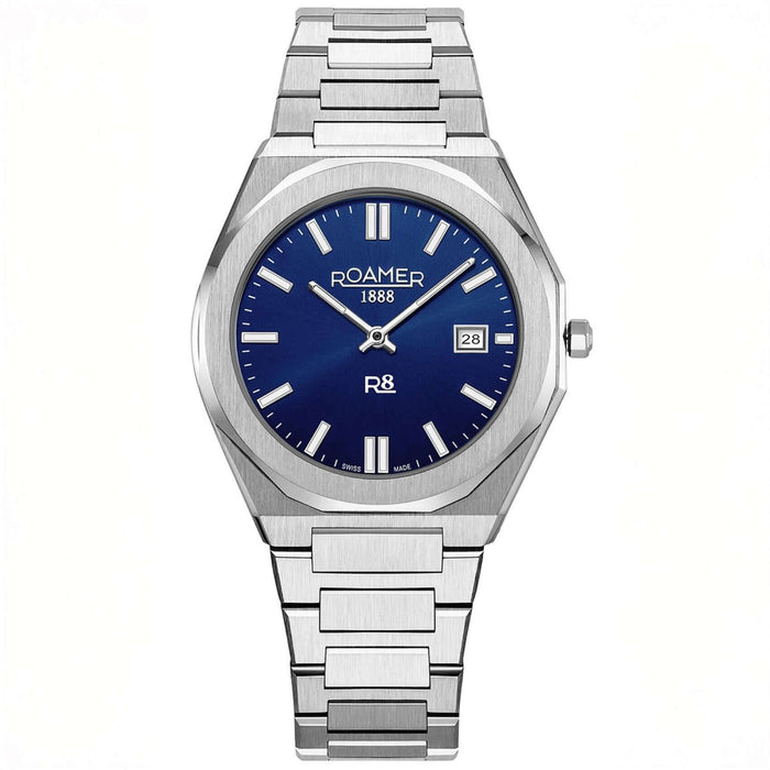 Ανδρικό ρολόι Roamer R8 Gents 972980-41-45-20 swiss made με ασημί ατσάλινο μπρασελέ και μπλε καντράν διαμέτρου 40mm.