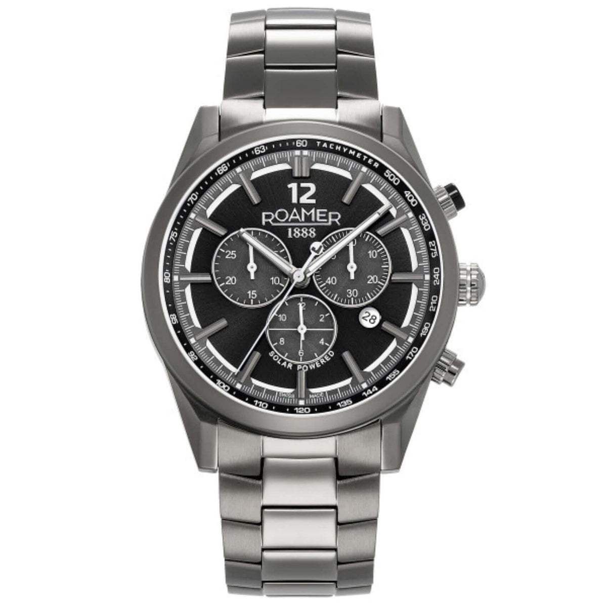 Ανδρικό ρολόι Roamer Helios Power 973981-44-85-20 Solar με ανθρακί μπρασελέ από τιτάνιο και μαύρο καντράν διαμέτρου 43.5mm.