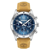 Ανδρικό ρολόι Timberland Ashmont TDWGF0054701 χρονογράφος με ταμπά δερμάτινο λουράκι και μπλε καντράν 44 mm.