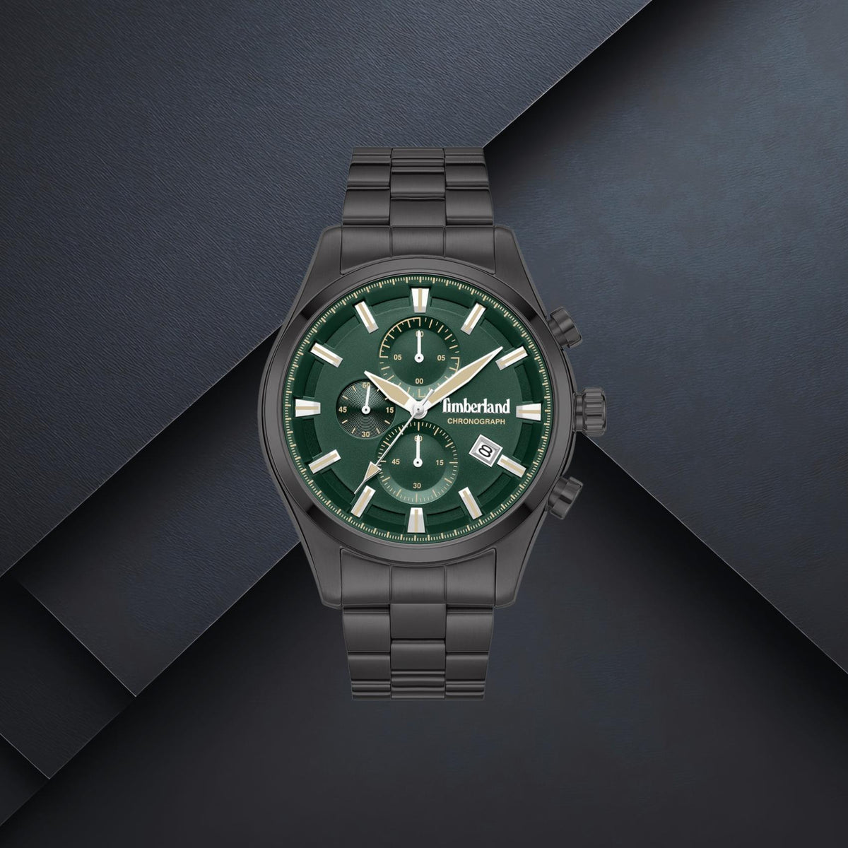 Ανδρικό ρολόι Timberland Ashmont TDWGI0109304 με ανθρακί μπρασελέ, πράσινο καντράν 46mm, χρονογράφος και ημερομηνία