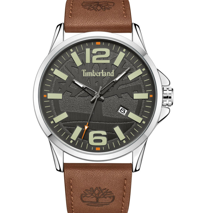 Ανδρικό ρολόι Timberland Bernardston TDWGB2131801 με καφέ δερμάτινο λουράκι και μαύρο καντράν 45.5 mm