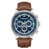Ανδρικό ρολόι Timberland Bernardston TDWGF0054602 με καφέ δερμάτινο λουράκι και μπλε καντράν 45 mm.