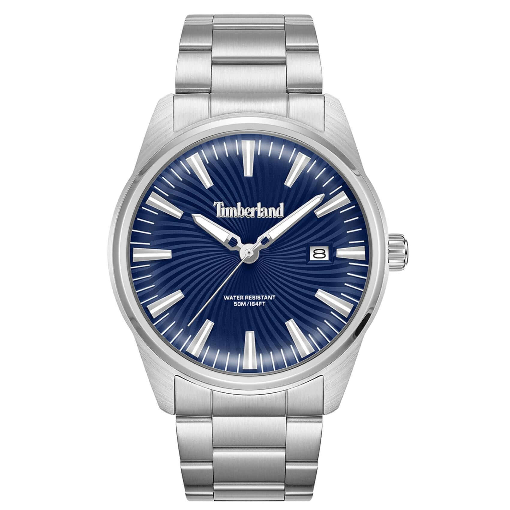 Ανδρικό ρολόι Timberland Birch Road TDWGH0083104 με ασημί ατσάλινο μπρασελέ, μπλε καντράν και κάσα 45 mm.